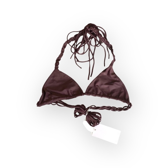 new Mikoh ꧁ Indies Strappy Macramé Halter Strap Triangle Bikini Top ꧂ Wine Small - Picture 4 of 16